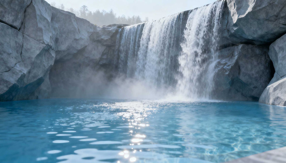 Image d’eau en cascade symbolisant le bien-être et la détente des salles de bain Delcambre