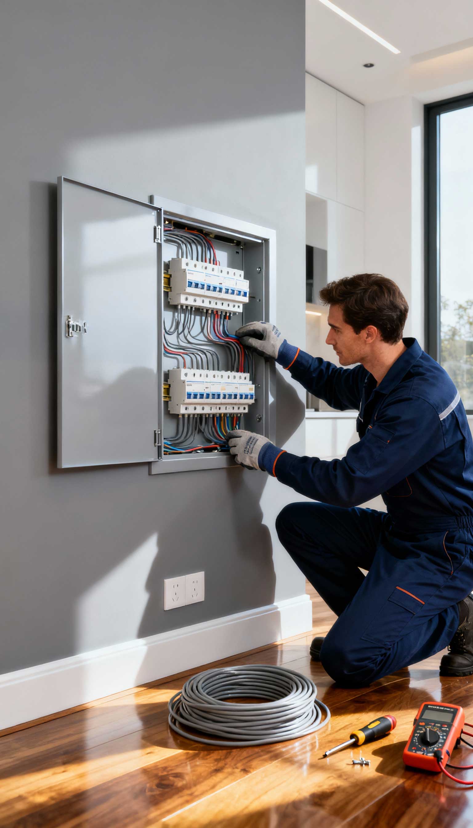 Électricien Delcambre réalisant la mise aux normes d’une installation électrique