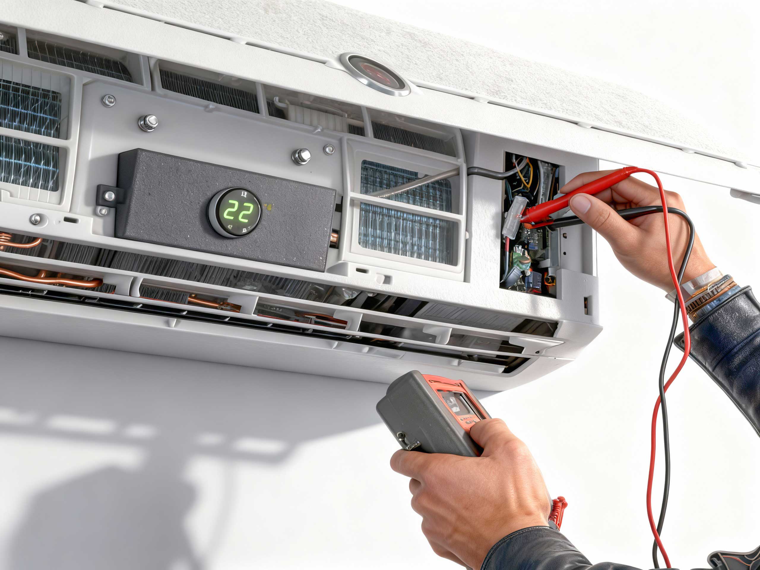 Technicien Delcambre effectuant la maintenance d’un système de chauffage et climatisation à Brive