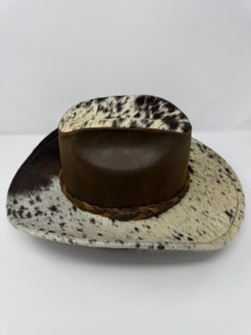 Thumbnail: Cowhide Cowboy Hat - White with Large Brown Spot
