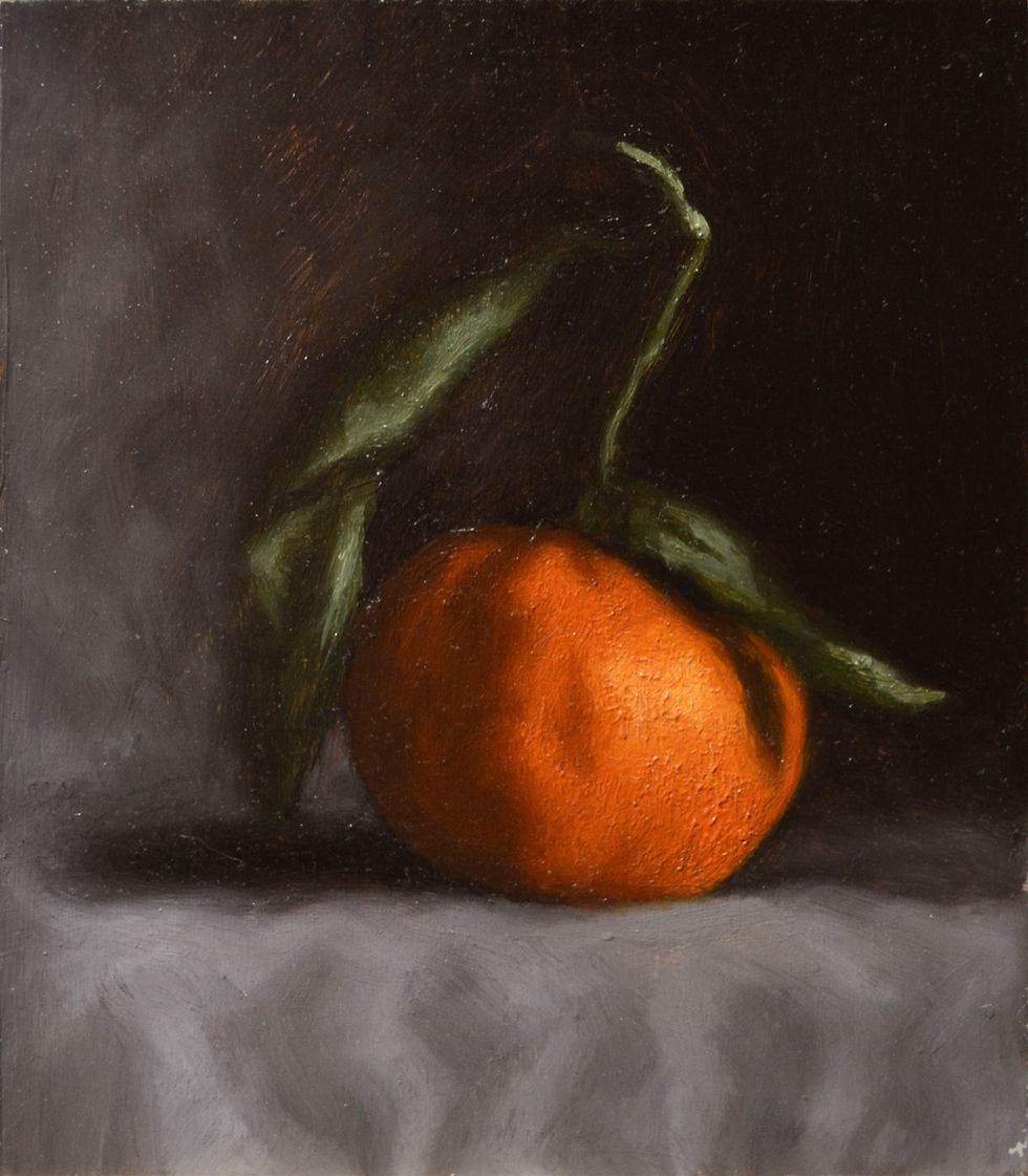 Johanna Arroyas-Remigio, Mandarine de Noël, 2024 - 2025, 11 x 13 cm, Peinture à l'huile sur plaque de cuivre (vendu).