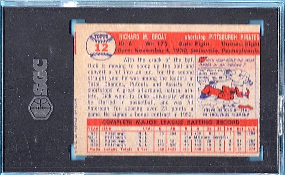 1957 Topps #12 Dick Groat SGC 3 Pittsburgh Pirates