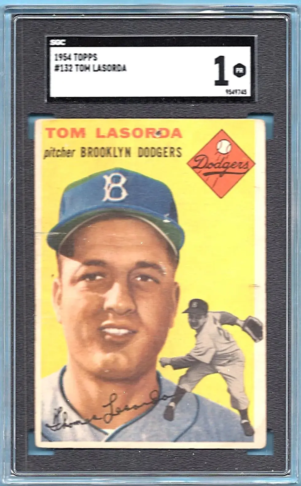 1954 Topps #132 Tom Lasorda ROOKIE SGC 1 Brooklyn Dodgers