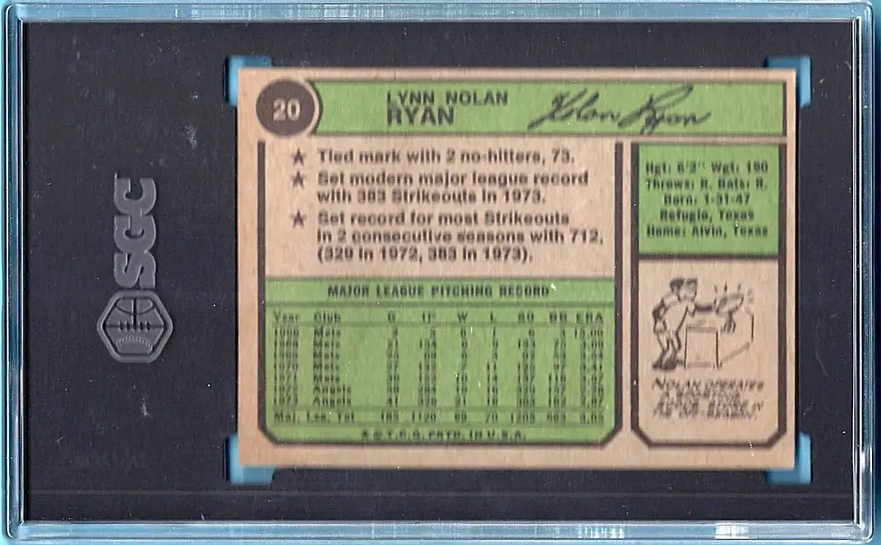 1974 Topps #20 Nolan Ryan SGC Authentic California Angels Altered