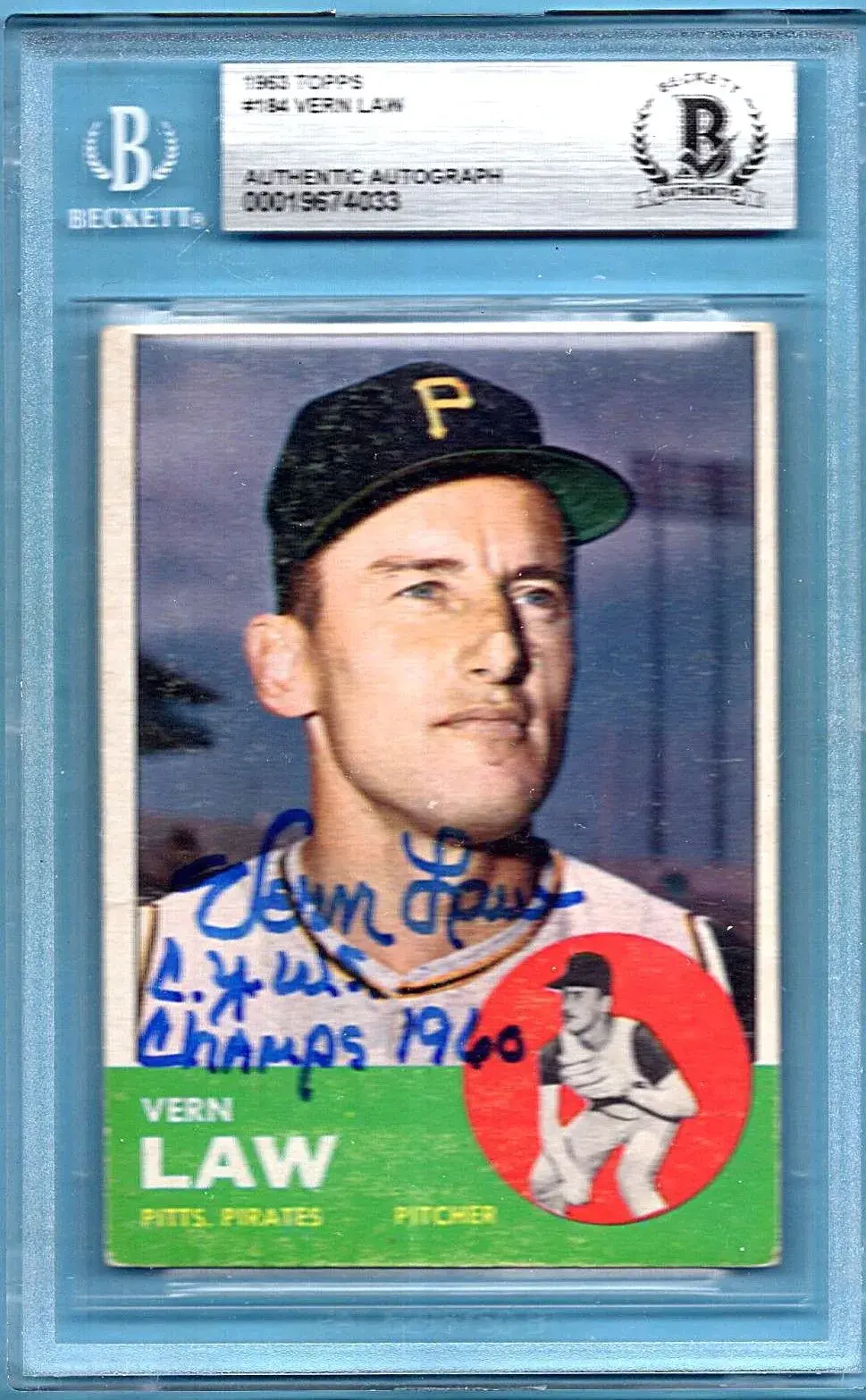 Vern Law Signed 1963 Topps #184 Pittsburgh Pirates BGS BAS AUTO