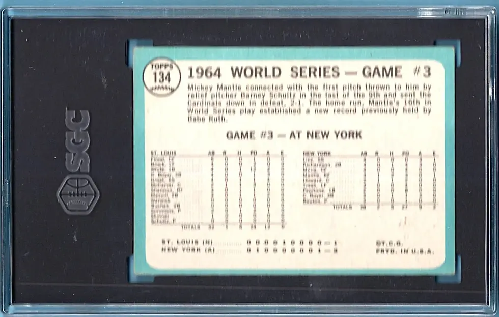 1965 Topps #134 Mickey Mantle Game 3 World Series SGC 4 New York Yankees