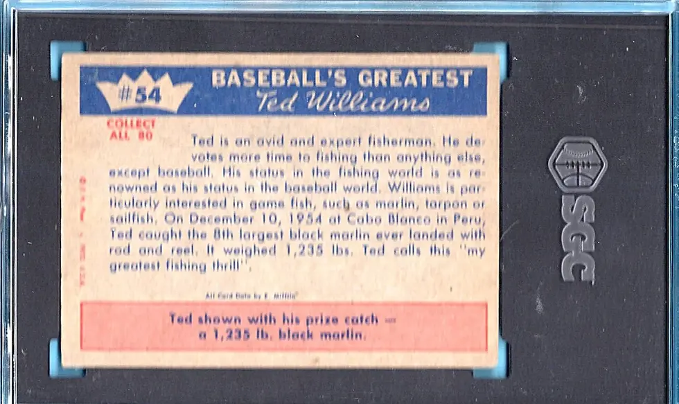 1959 Fleer #54 Ted WIlliams SGC 4 Fisherman Ted Hooks the Big One Boston Red Sox