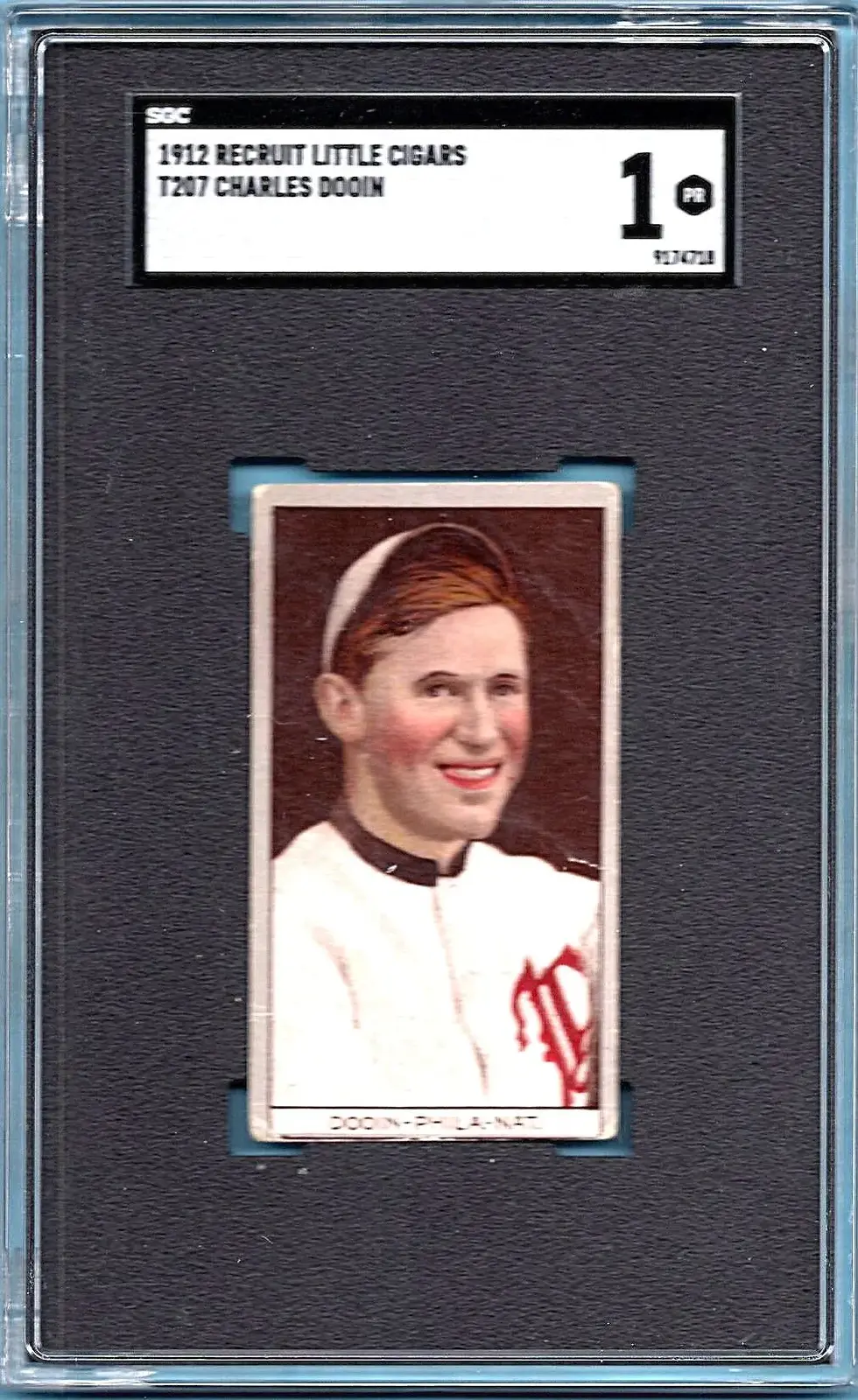 Thumbnail: 1912 T207 RECRUIT LITTLE CIGARS TOBACCO CHARLES DOOIN SGC 1 MARKED