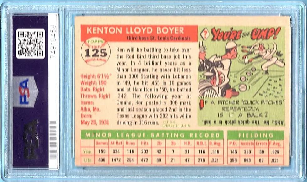 1955 Topps #125 Ken Boyer PSA 3 MC Rookie St. Louis Cardinals