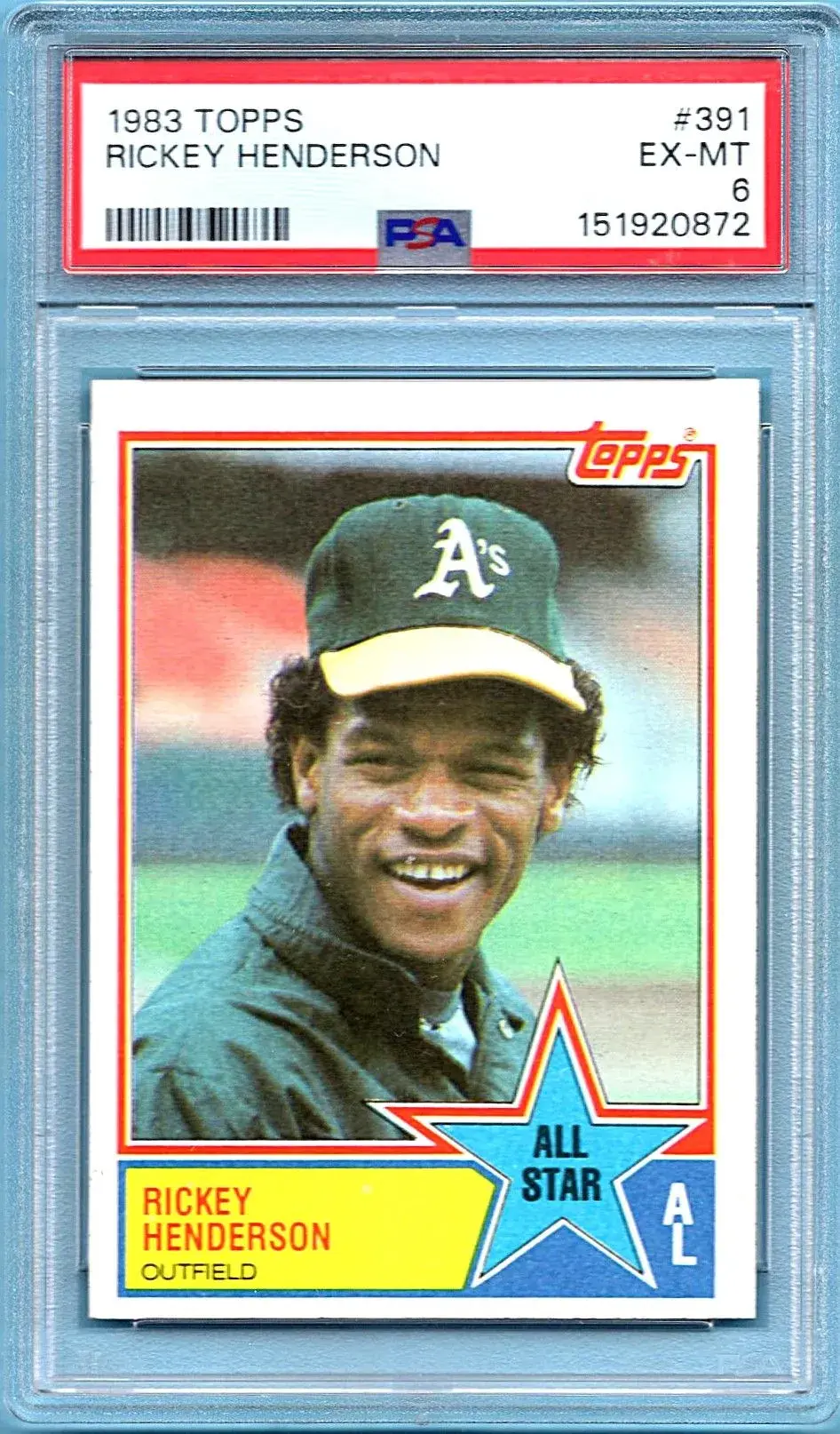 1983 Topps #391 Rickey Henderson PSA 6 All-Star Oakland Athletics