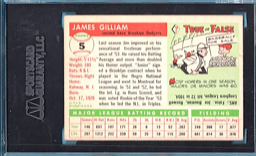 1955 Topps #5 Jim Gilliam SGC 5 Brooklyn Dodgers