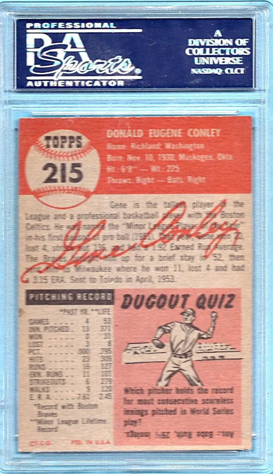 1953 Topps #215 Gene Conley PSA 4.5 Milwaukee Braves