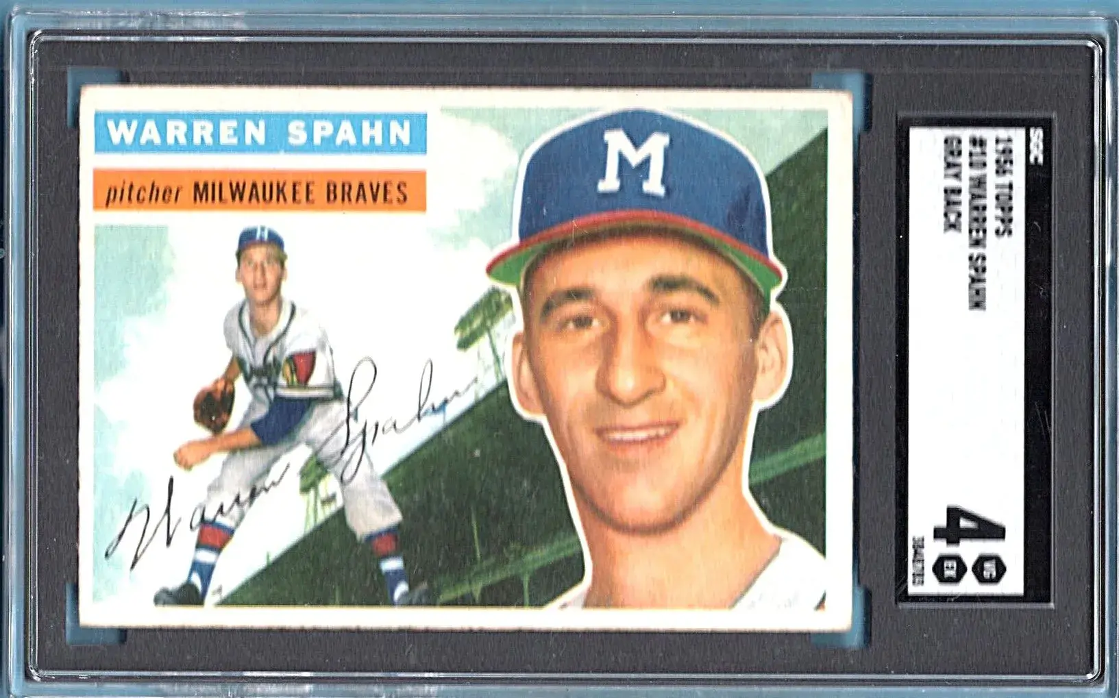 1956 Topps Gray Back #10 Warren Spahn SGC 4 Milwaukee Braves