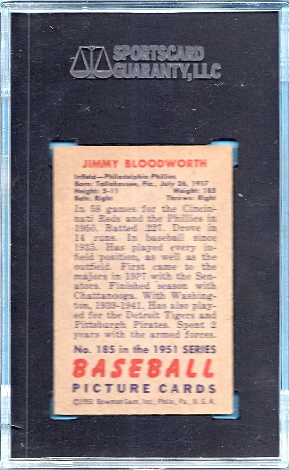 1951 Bowman #185 Jimmy Bloodworth SGC 4.5