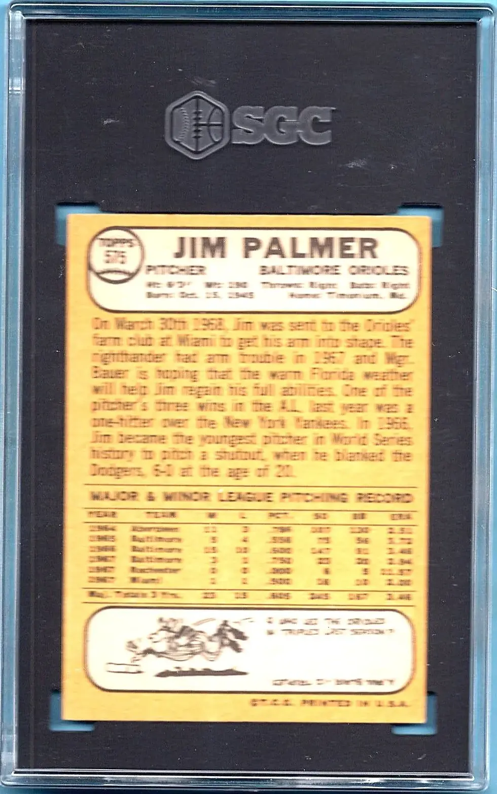 1968 Topps #575 Jim Palmer SGC 4.5 Baltimore Orioles