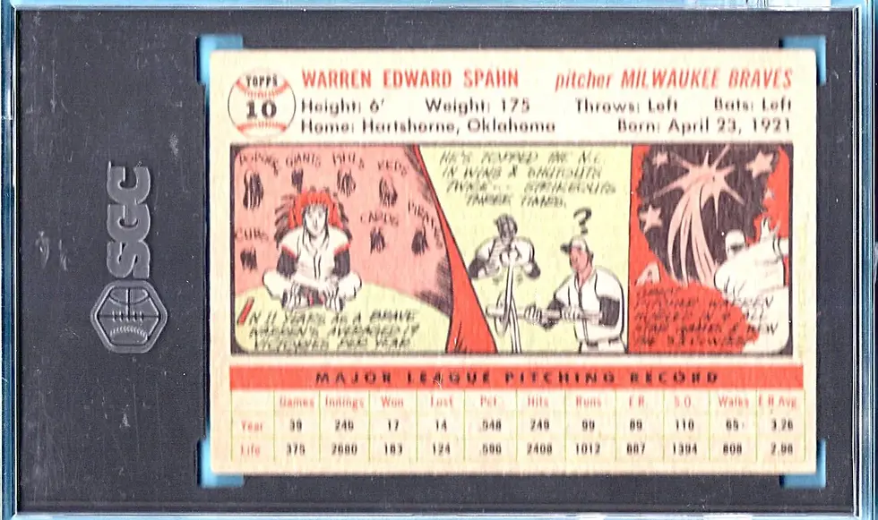 1956 Topps Gray Back #10 Warren Spahn SGC 4 Milwaukee Braves