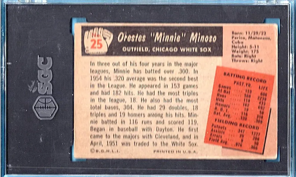 1955 Bowman #25 Minnie Minoso SGC 3.5 Chicago White Sox