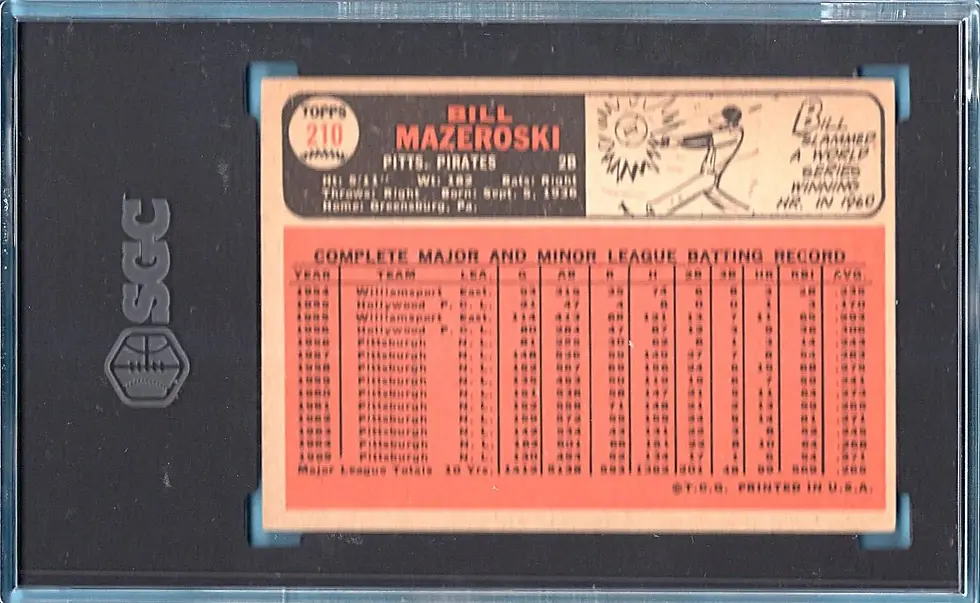1966 Topps #210 Bill Mazeroski SGC 4.5 Pittsburgh Pirates