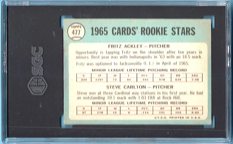 1965 Topps  #477 Steve Carlton Fritz Ackley Rookie Stars SGC 4.5 St. Louis Cardinals