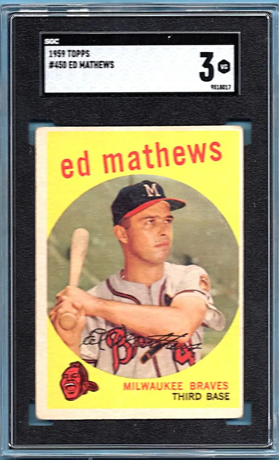 1959 Topps #450 Eddie Mathews Grey Back SGC 3 Milwaukee Braves