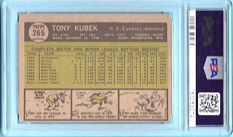 1961 Topps #265 Tony Kubek PSA 4 New York Yankees