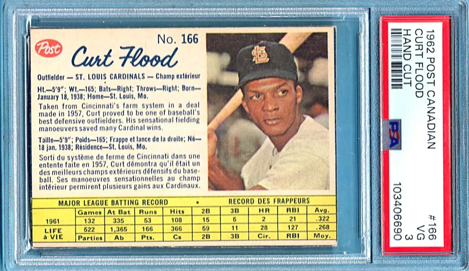 1962 Post Canadian # 61 Carl Yastrzemski PSA Authentic Boston Red Sox