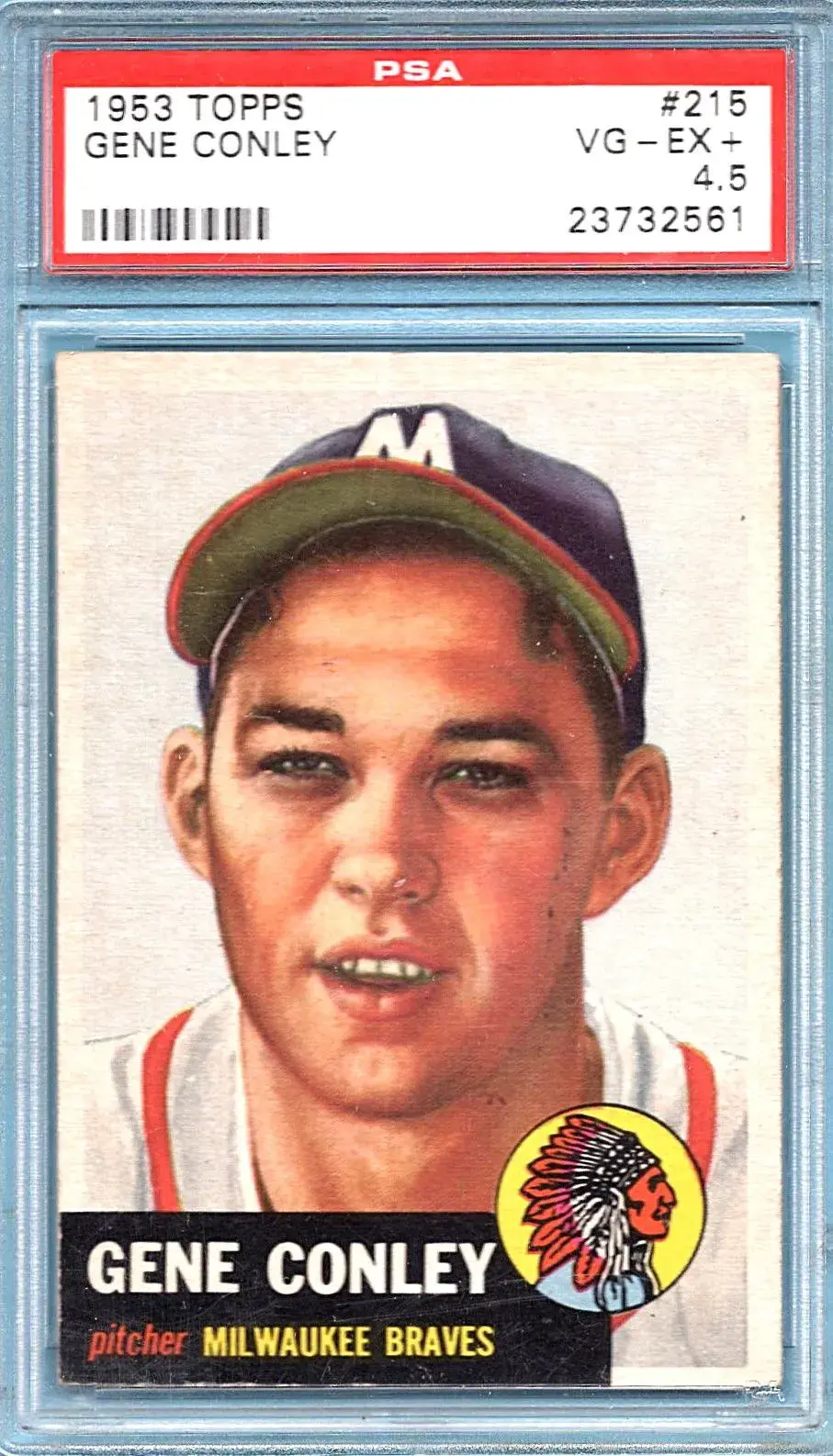 1953 Topps #215 Gene Conley PSA 4.5 Milwaukee Braves