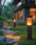 Stylish outdoor landscape lighting installation in Houston highlighting modern pathway lights and warm garden illumination for enhanced curb appeal.