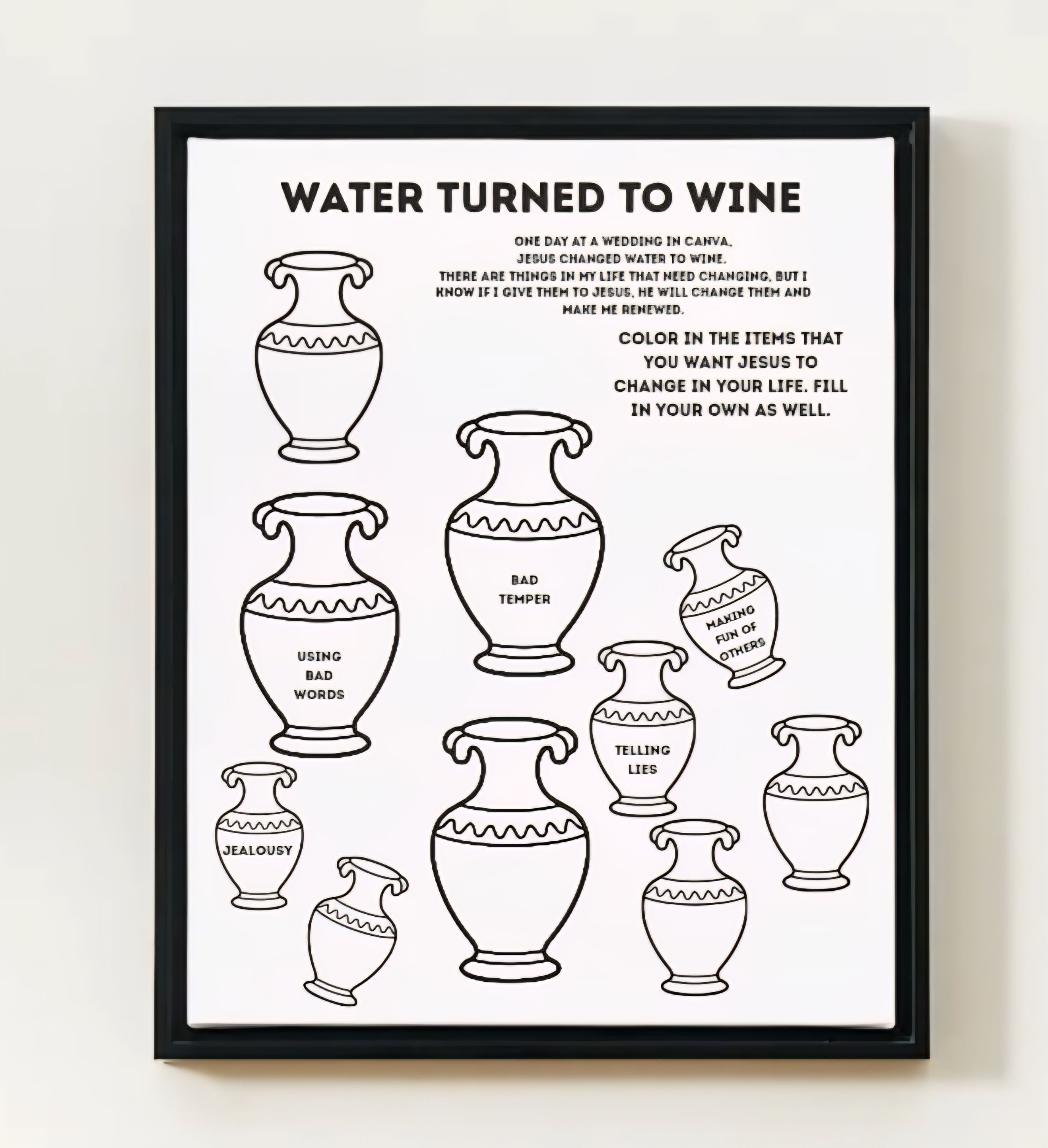 God's Children Coloring Pages, Jesus, Water Turned To Wine, Activity For Kids