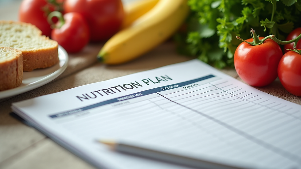 Close-up view of a nutrition plan with healthy food items