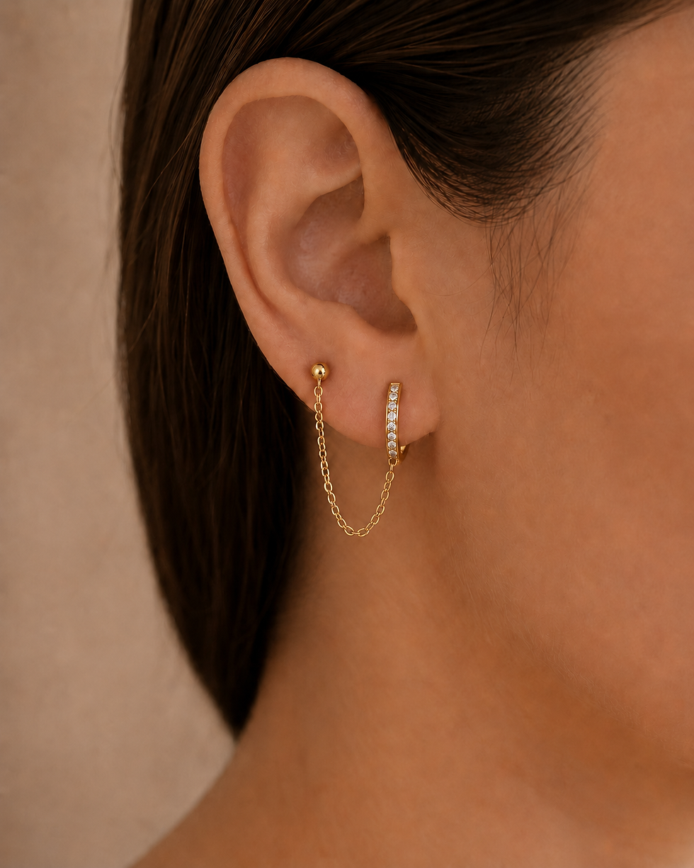 Thumbnail: Hoop & Stud Link Earrings | Double piercing earrings