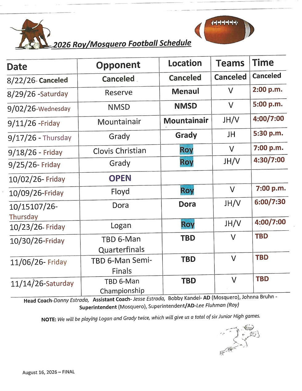 26 Football Schedule