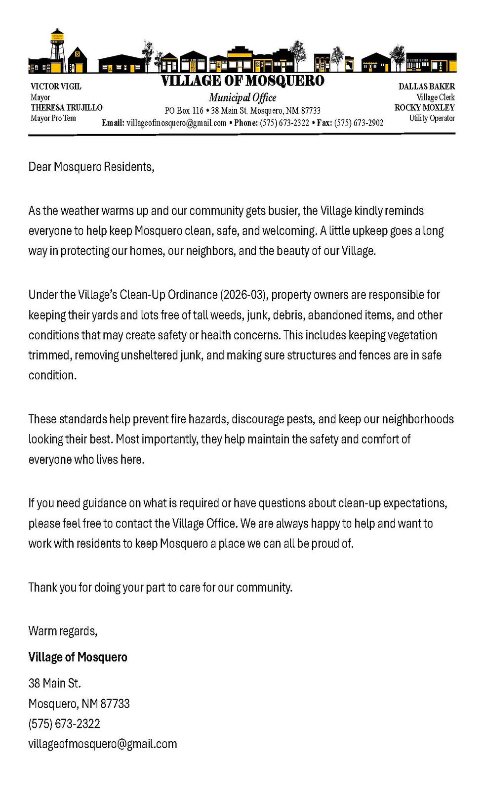 Friendly Clean-Up Letter