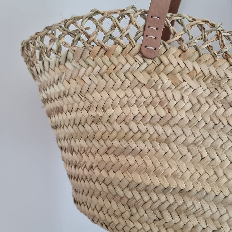 joli panier à main tressé avec anses en cuir