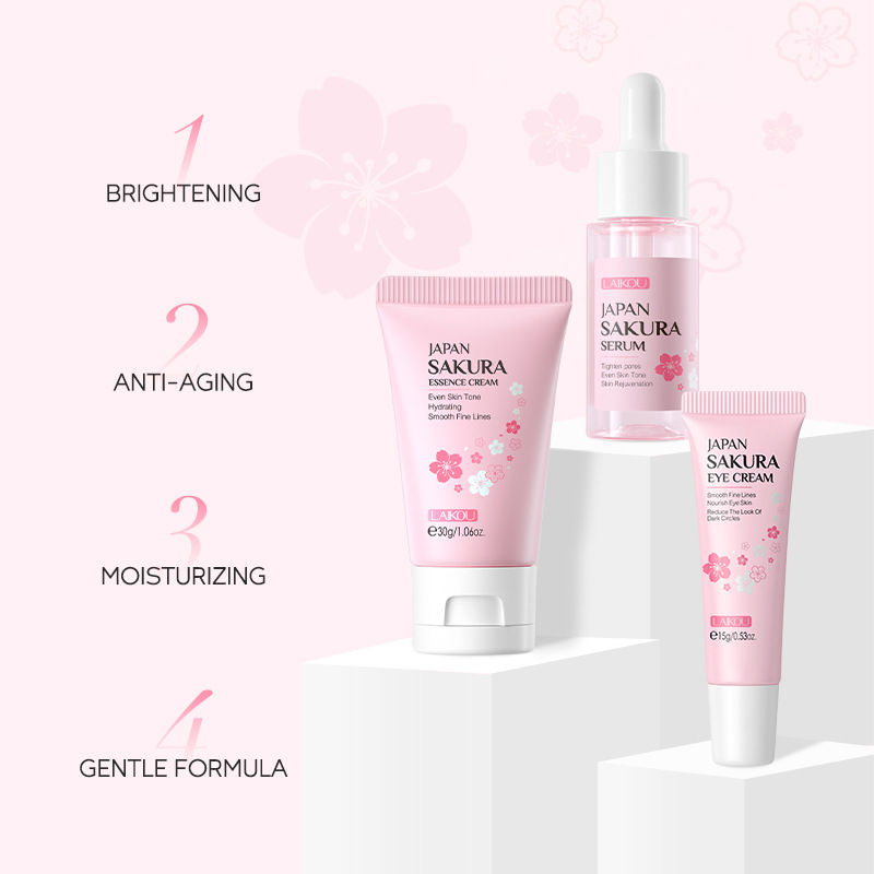Miniatura: Kit Skincare Sakura e Vitamina C 3 Peças – Creme Facial, Sérum e Creme para Olho