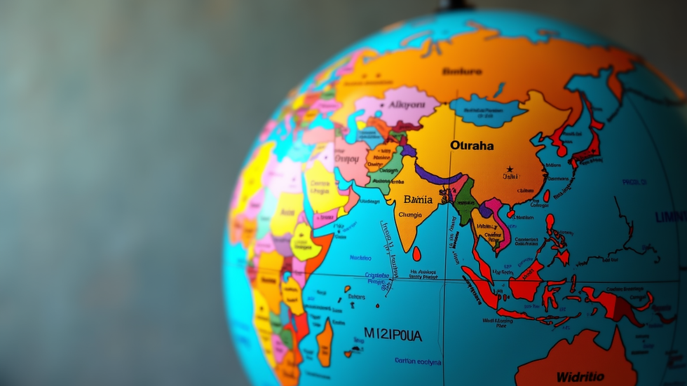 Eye-level view of a globe highlighting various countries