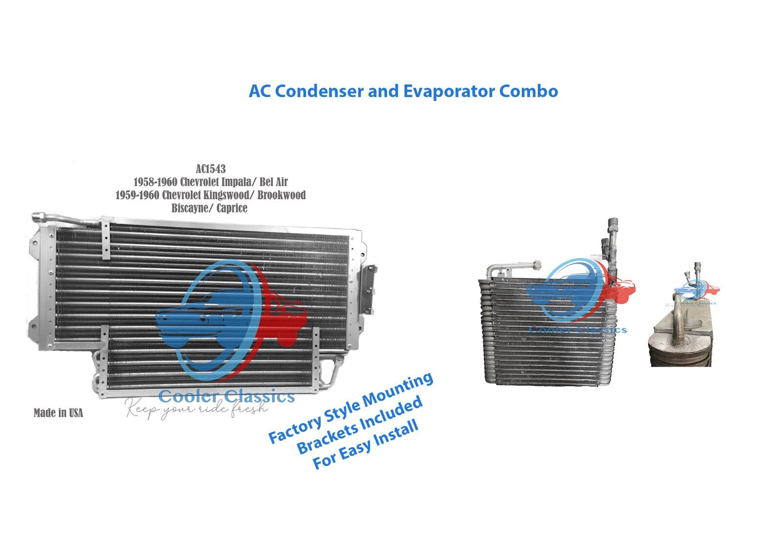58 59 60 Chevy SS Biscayne Impala BelAir Kingswood CONDENSER Evaporator AC1543