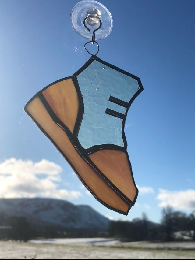 Thumbnail: Stained glass walking hiking boot in brown and clear