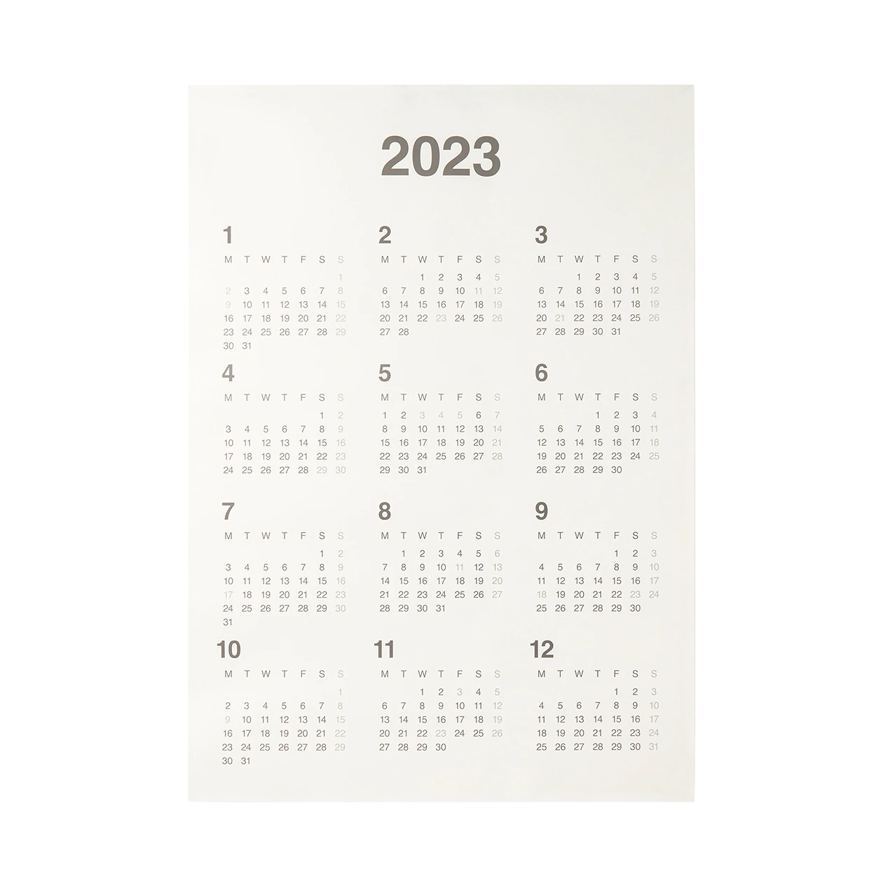 2023 Bagasse Paper Yearly Wall Calendar, Natural, 2023 / A1 / Approx.  84X59cm. | Muji.ie