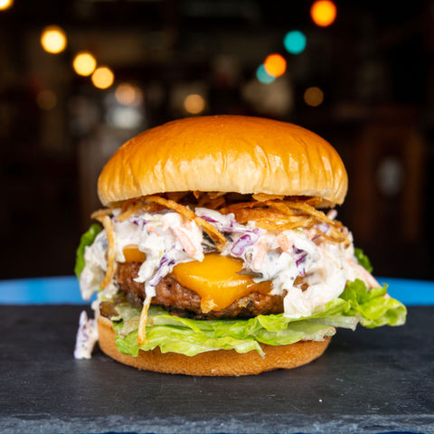 specialty burger at Fox N Hare Brewery