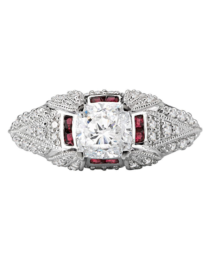 Thumbnail: Romance Vintage Princess Cut Ruby and Dia Ring 18k