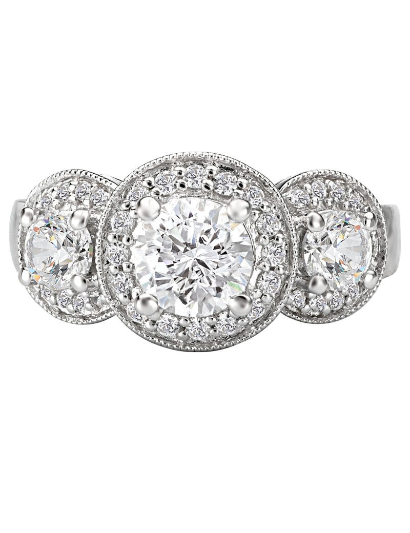 Thumbnail: Romance Triple Halo Semi-Mount Diamond Ring 18K