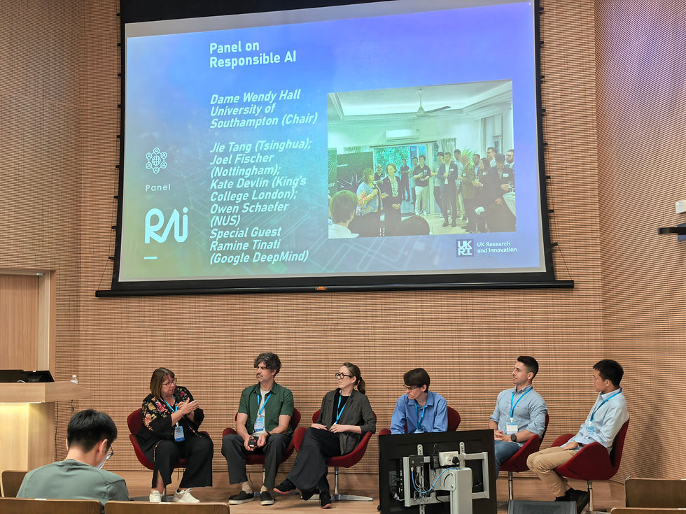 Panel on Responsible AI : Dame Wendy Hall (Southampton) ; Joel Fisher (Nottingham); Kate Devlin (King’s College London); Owen Schaefer (NUS); Ramine Tinati (DeepMind); Jie Tang (Tsinghua)