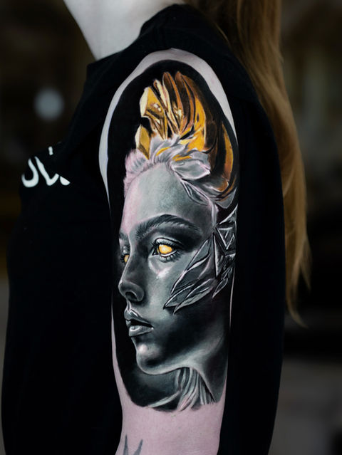 Valkyrie black and gray realistic tattoo