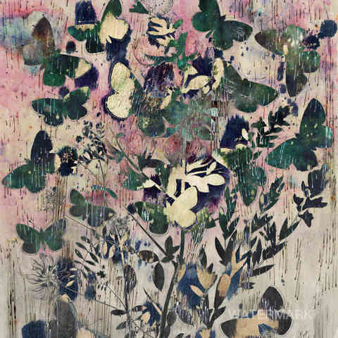 celestial butterflies, pastels, pinks, butterfly, flowers, flower, green