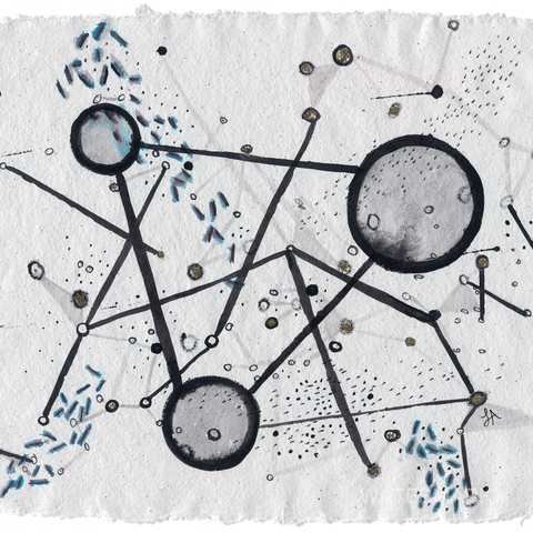 fine art, Cosmic Circles, abstract expressionism, mark making, lines, gold, modern art, black and white
