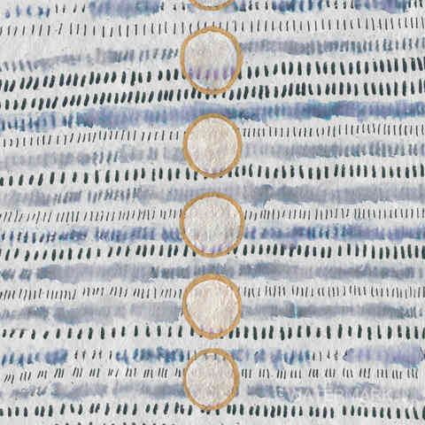 fine art, vertical lines, circles, abstract expressionism, mark making, lines, gold, modern art, blue and white, pearlescent