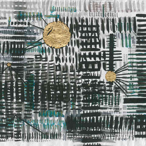 fine art, breakthrought, abstract expressionism, mark making, lines, gold, modern art, black and white