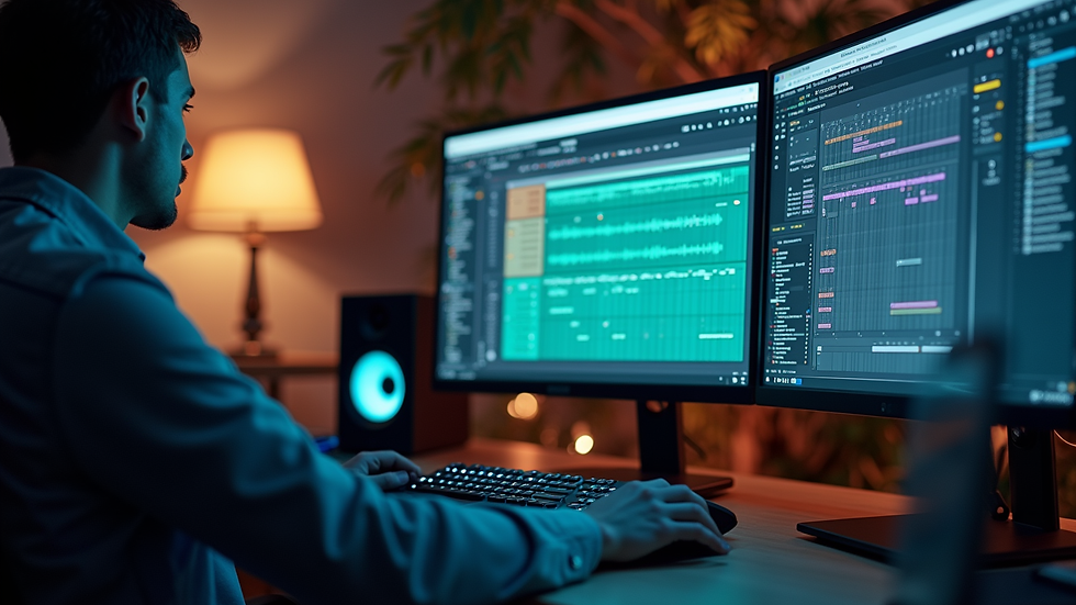 Eye-level view of a computer screen showing audio editing software interface