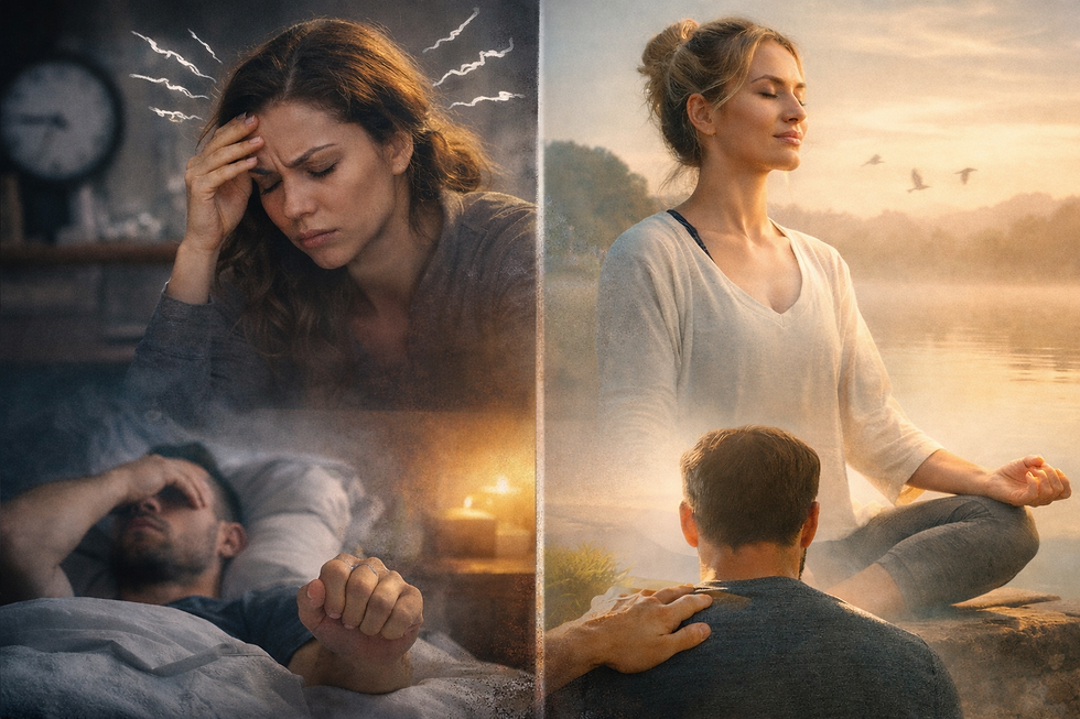 Corpo em postura de atenção e escuta interna, representando regulação somática